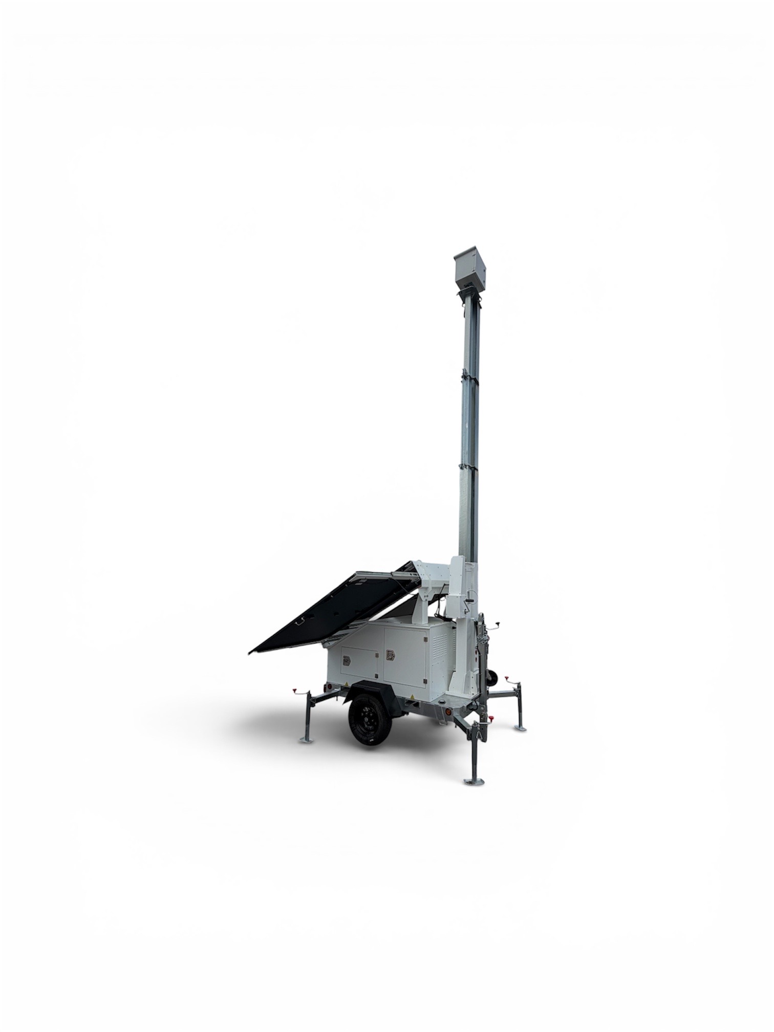 Model XLS3 mobile solar surveillance trailer with its telescoping mast extended